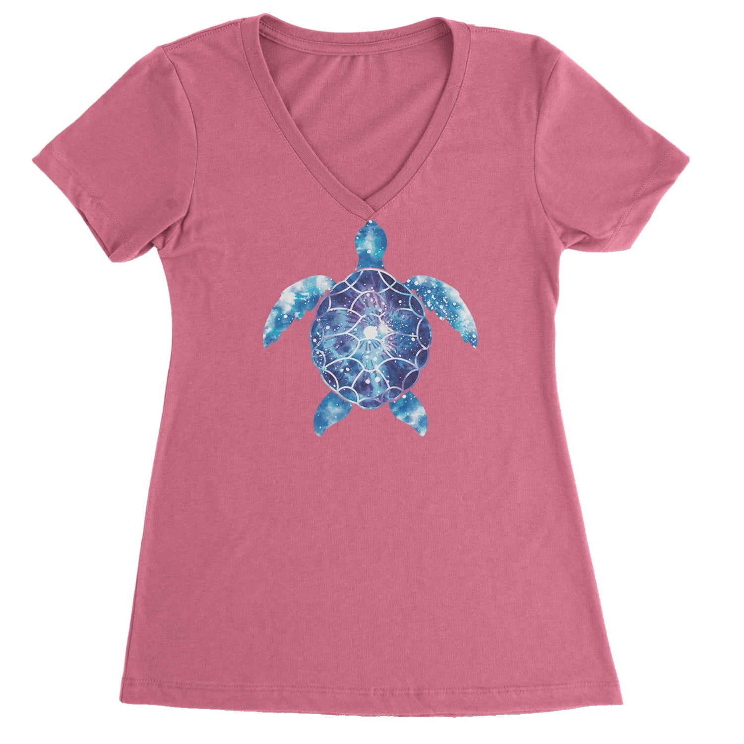 Ocean Aura Tie-Dye Sea Turtle Ladies V-Neck T-shirt Hot Pink