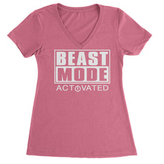 Activated Beast Mode Workout Gym Clothing Ladies V-Neck T-shirt Hot Pink