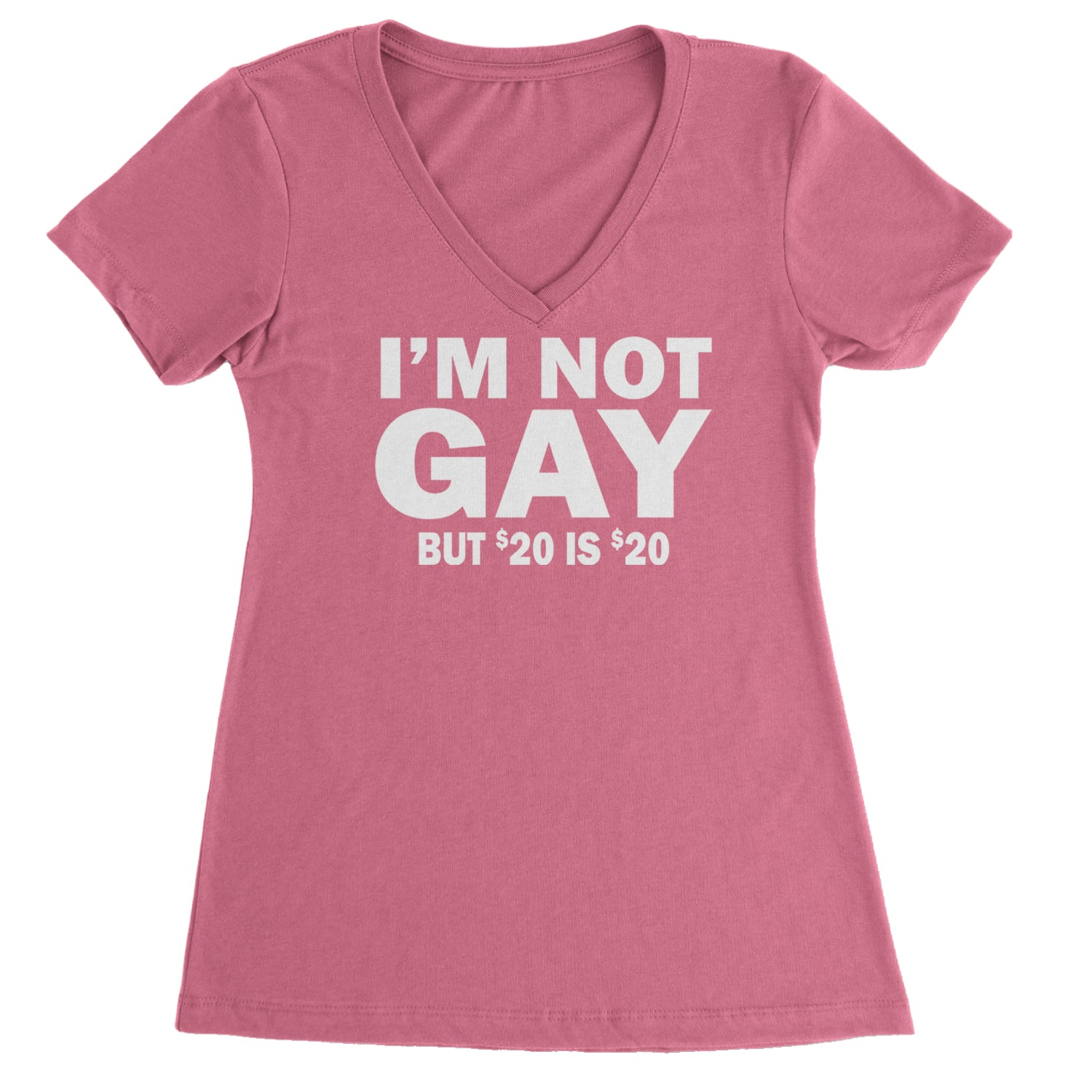 I'm Not Gay, But $20 Bucks is $20 Bucks Ladies V-Neck T-shirt Hot Pink