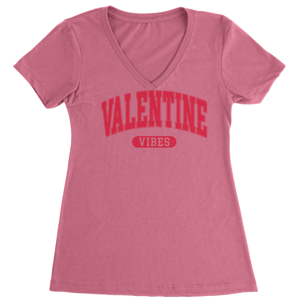 Valentines Vibes Ladies V-Neck T-shirt Hot Pink