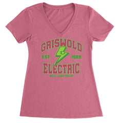 Griswold Electric We'll Light You Up Ladies V-Neck T-shirt Hot Pink
