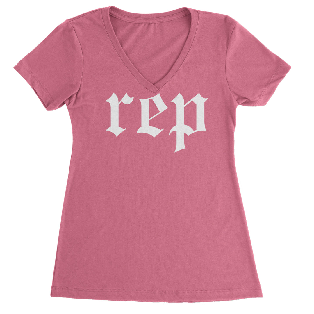 REP Reputation Eras Music Lover Gift Fan Favorite Ladies V-Neck T-shirt Hot Pink