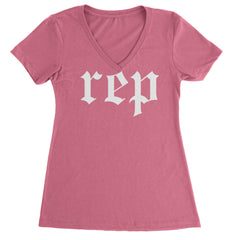 REP Reputation Eras Music Lover Gift Fan Favorite Ladies V-Neck T-shirt Hot Pink