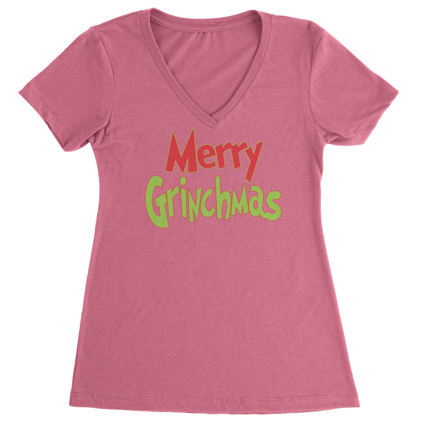 Merry Grinchmas Jolly Merry Christmas Ladies V-Neck T-shirt Hot Pink