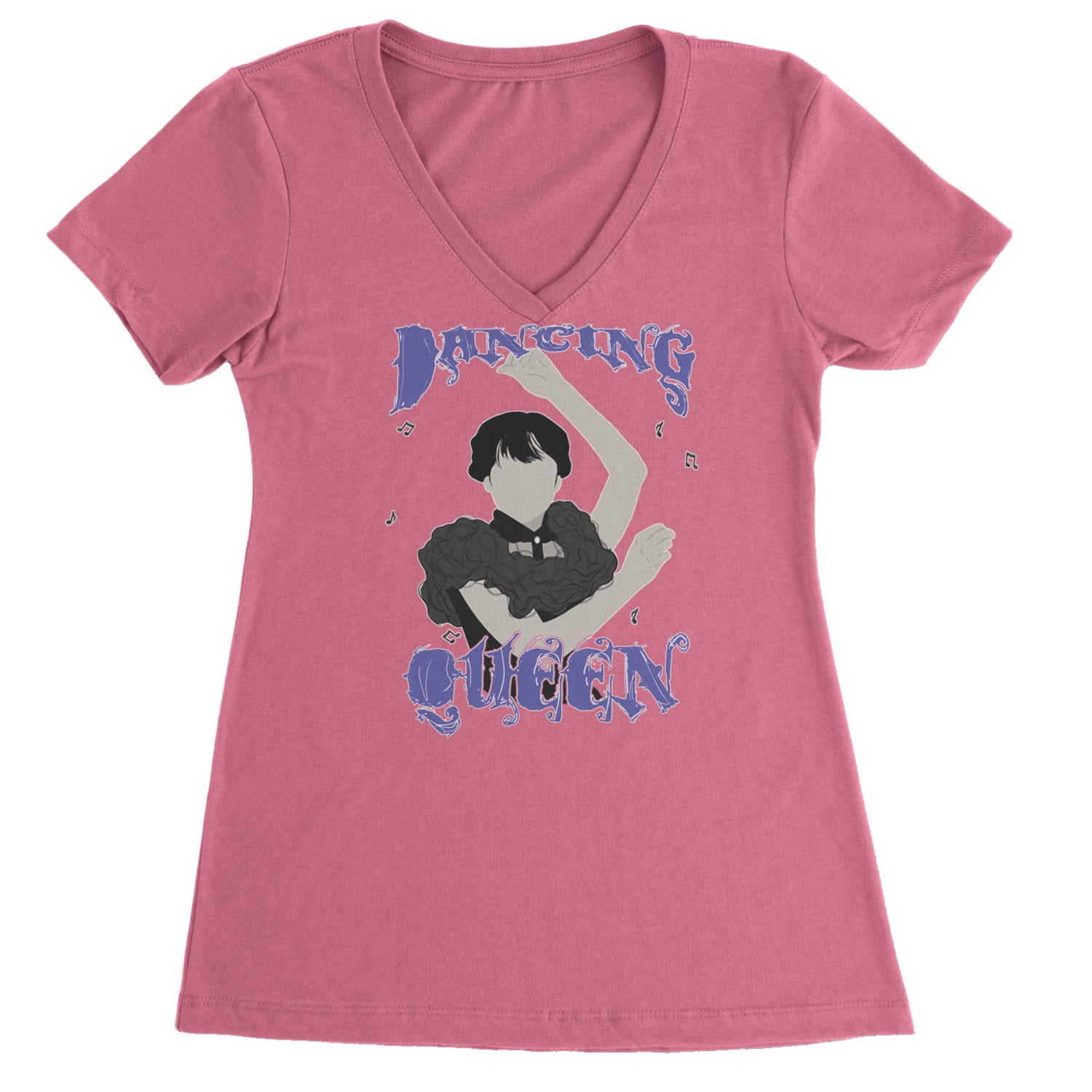 Wednesday Dancing Queen Ladies V-Neck T-shirt Hot Pink