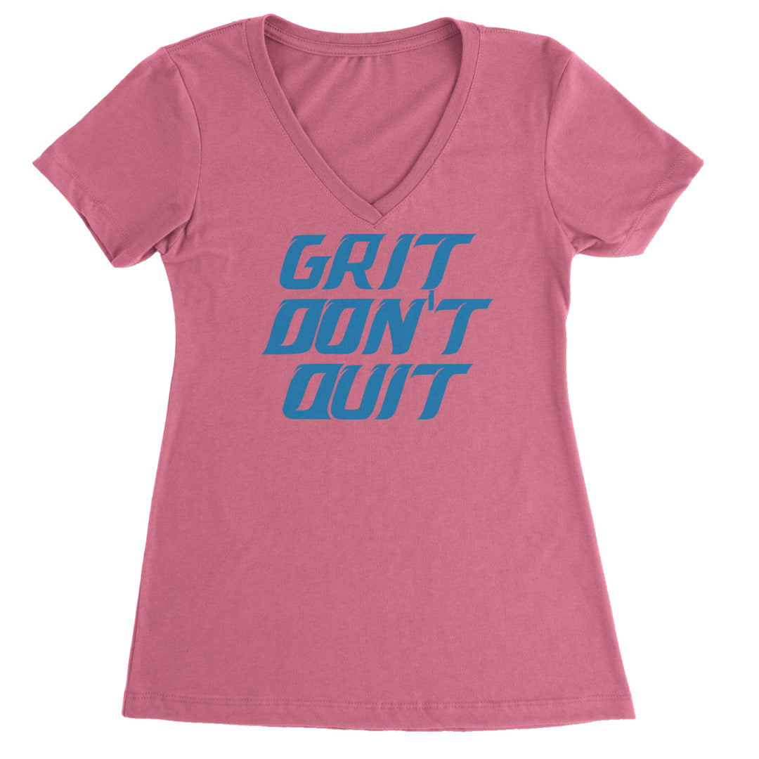 Grit Don't Quit Detroit Grit Ladies V-Neck T-shirt Hot Pink