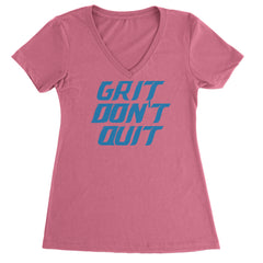 Grit Don't Quit Detroit Grit Ladies V-Neck T-shirt Hot Pink