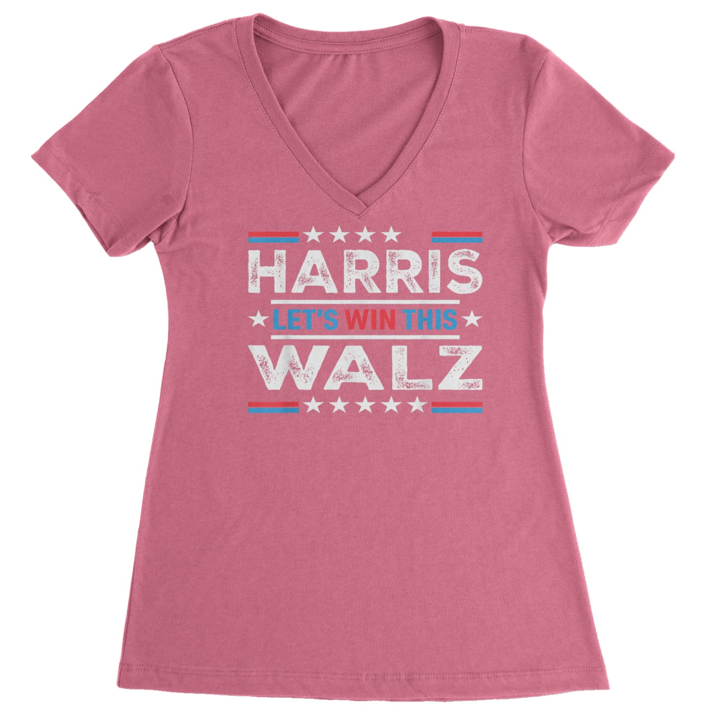 Kamala Harris and Tim Walz For President Ladies V-Neck T-shirt Hot Pink