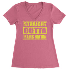 Straight Outta Rams Nation   Ladies V-Neck T-shirt Hot Pink