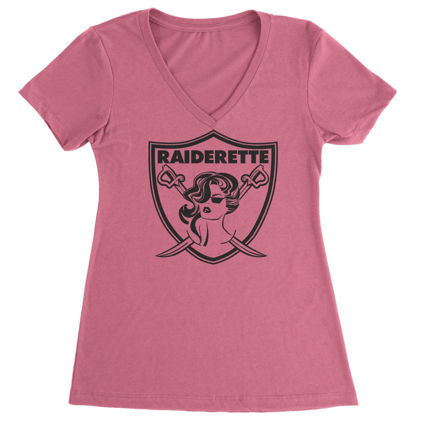 Raiderette Football Gameday Ready Ladies V-Neck T-shirt Hot Pink