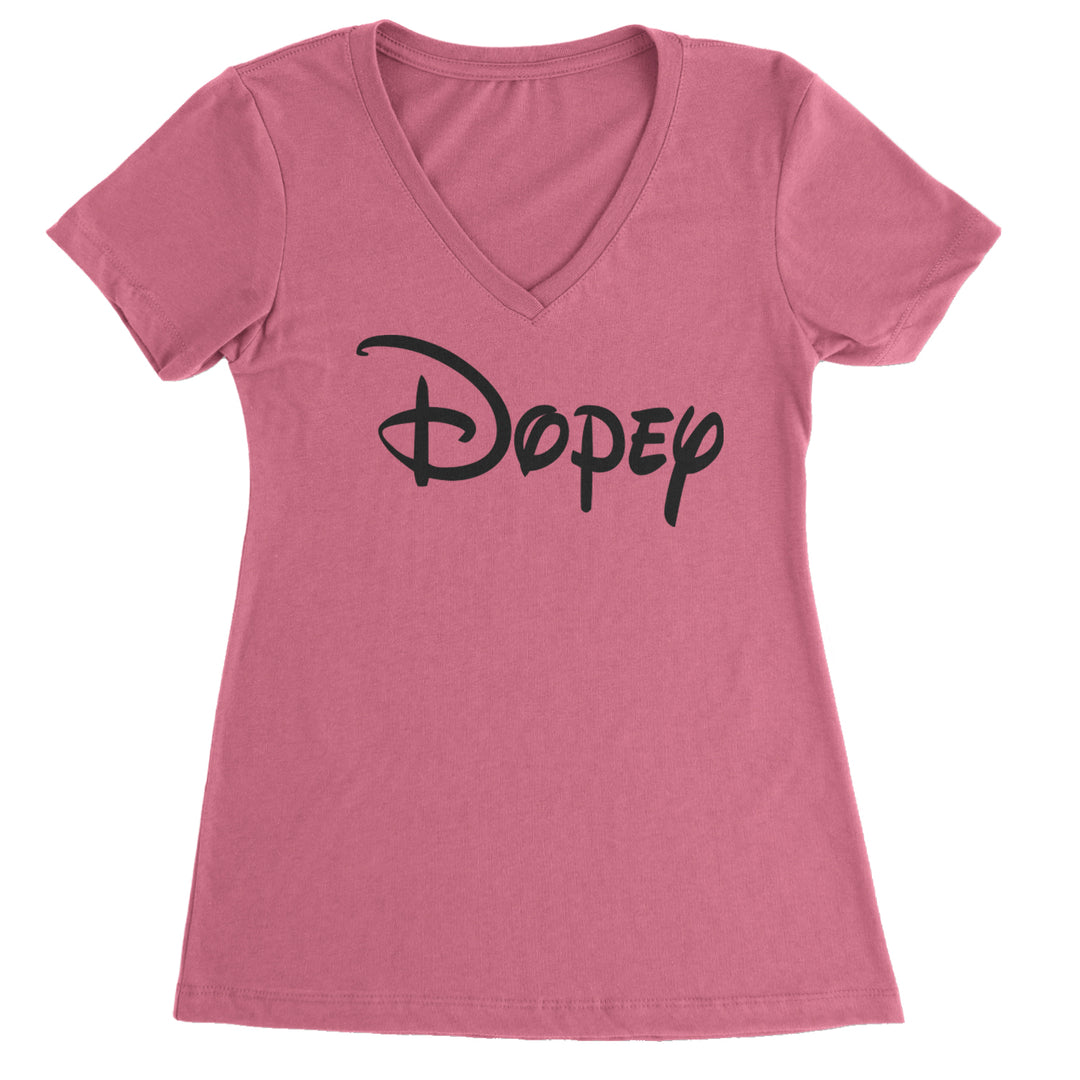 Dopey - 7 Dwarfs Costume Ladies V-Neck T-shirt Hot Pink