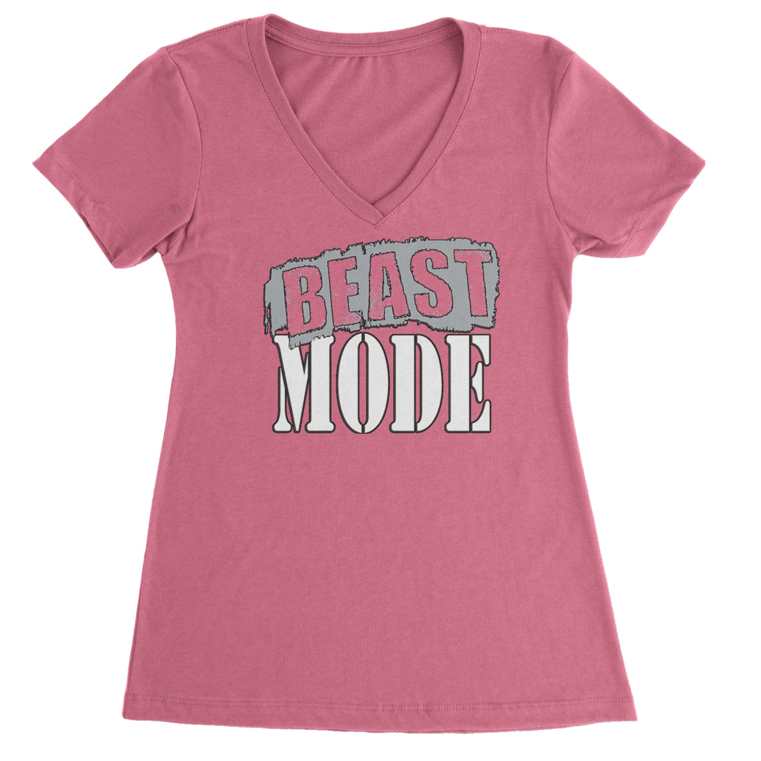 Beast Mode Training Gym Workout Ladies V-Neck T-shirt Hot Pink