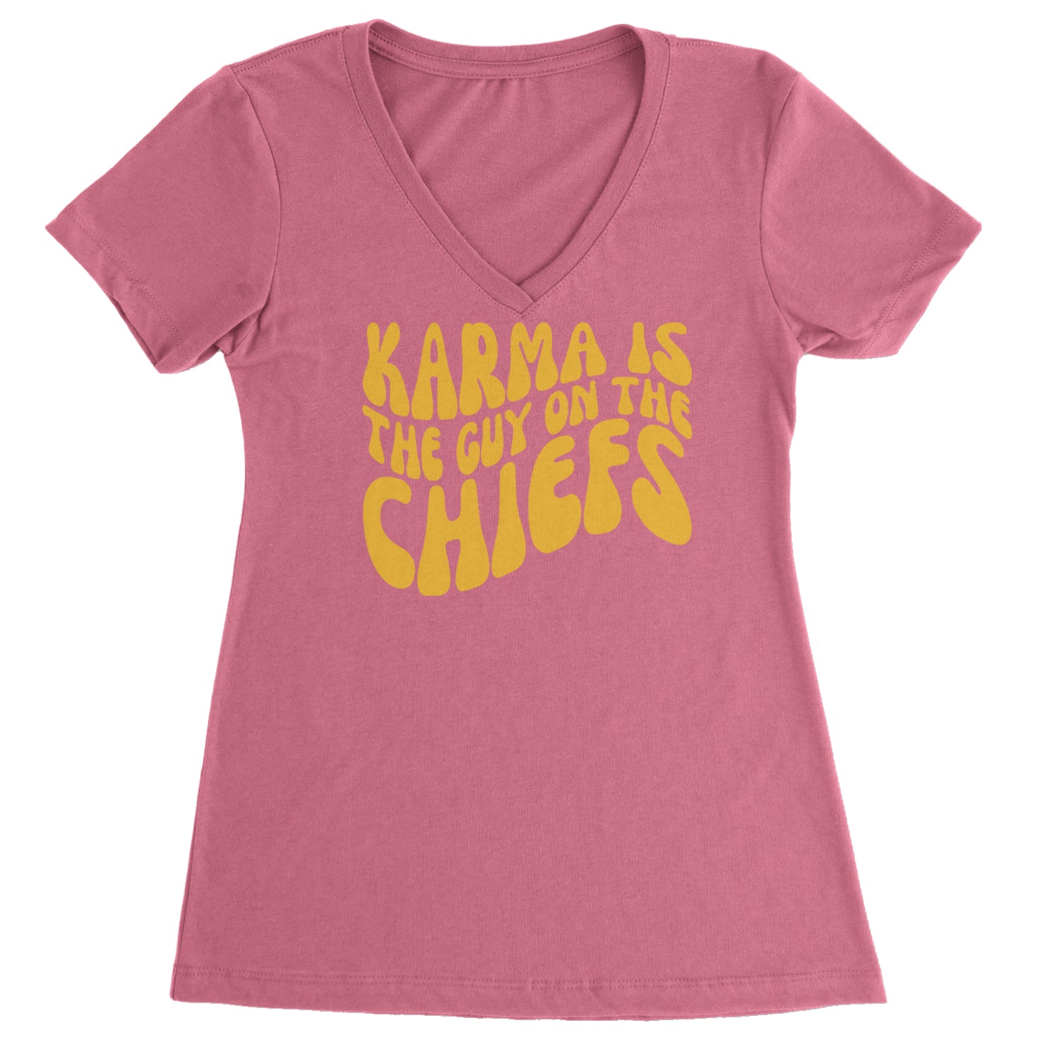 Karma Is The Guy On The Chiefs Boyfriend Ladies V-Neck T-shirt Hot Pink