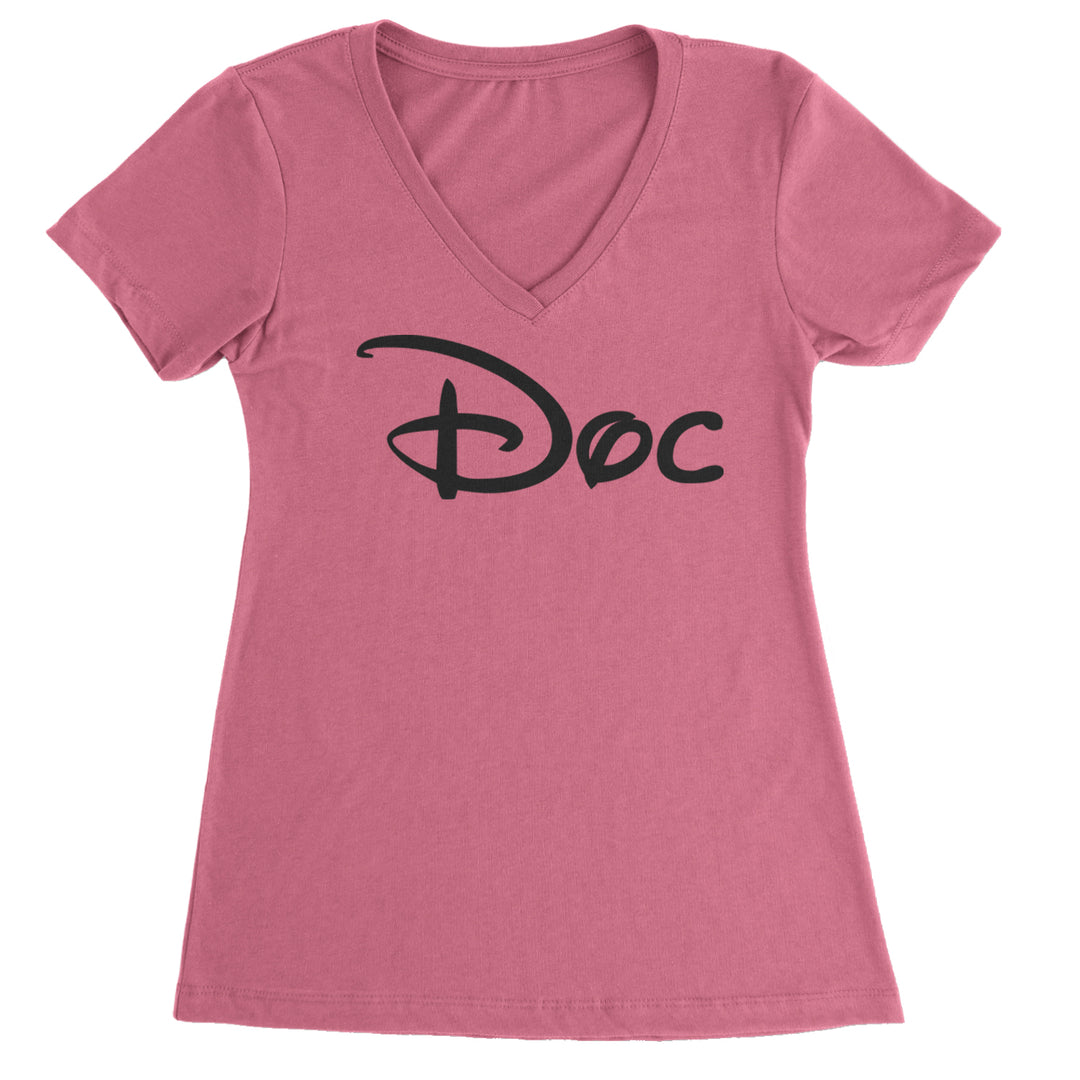 Doc - 7 Dwarfs Costume Ladies V-Neck T-shirt Hot Pink
