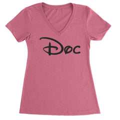 Doc - 7 Dwarfs Costume Ladies V-Neck T-shirt Hot Pink