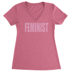 Feminist (Pink Print) Ladies V-Neck T-shirt Hot Pink