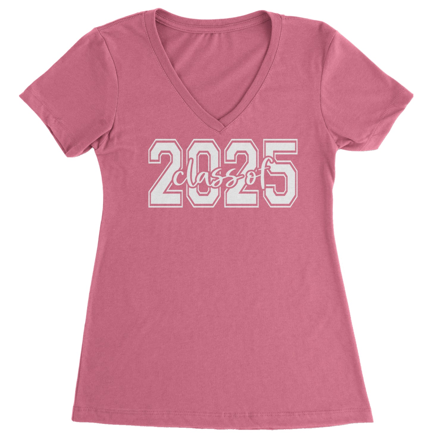 Class Of 2025 Graduation Ladies V-Neck T-shirt Hot Pink