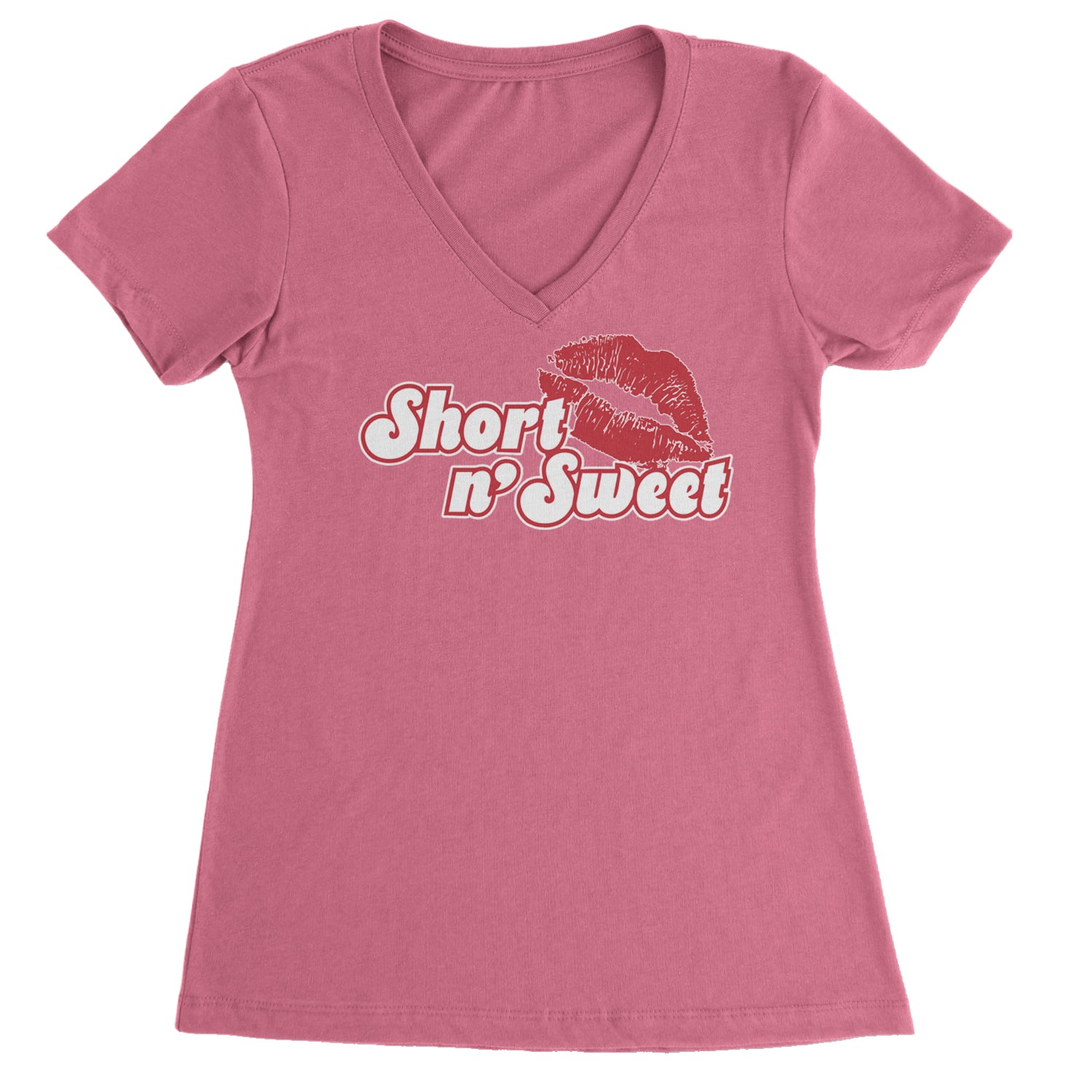 Short N' Sweet Red Lips Ladies V-Neck T-shirt Hot Pink