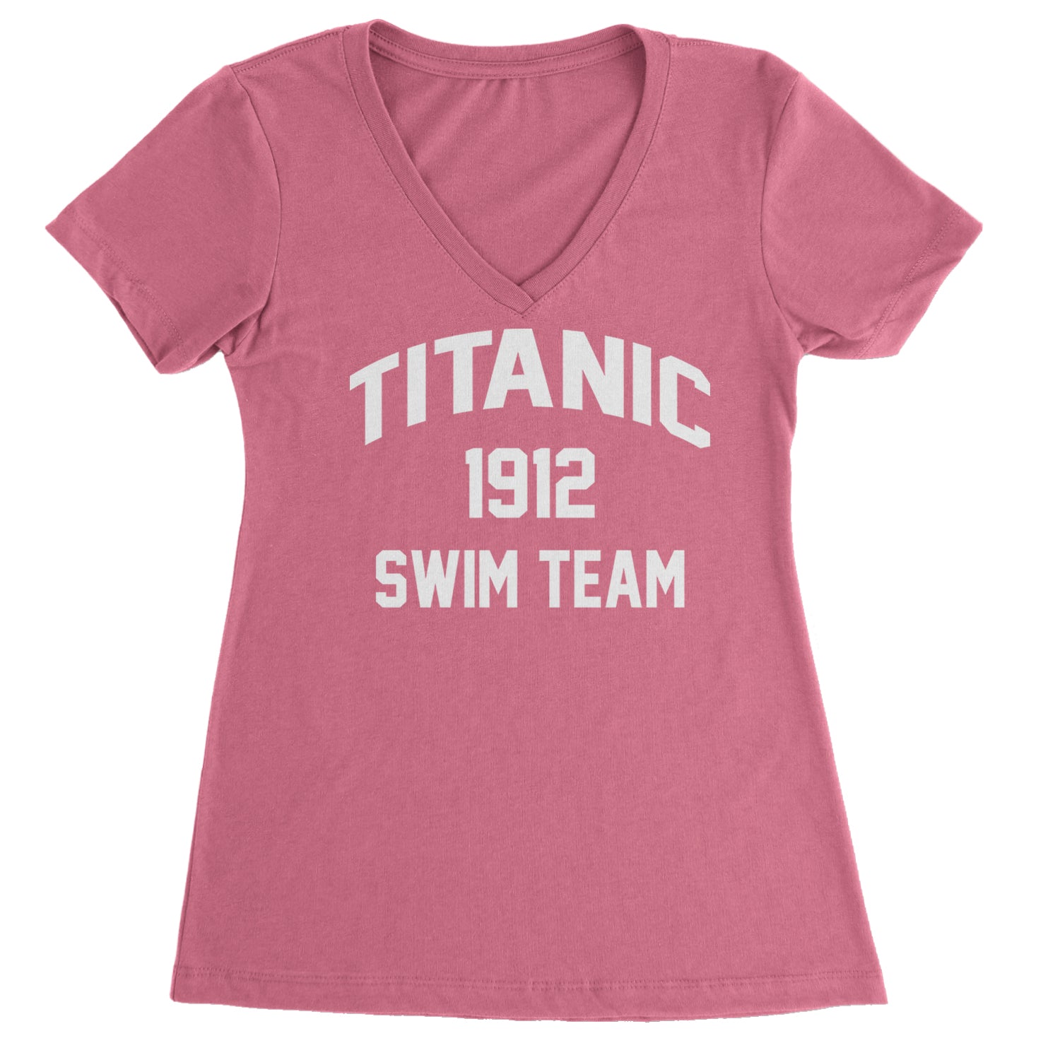 Titanic Swim Team 1912 Funny Cruise Ladies V-Neck T-shirt Hot Pink