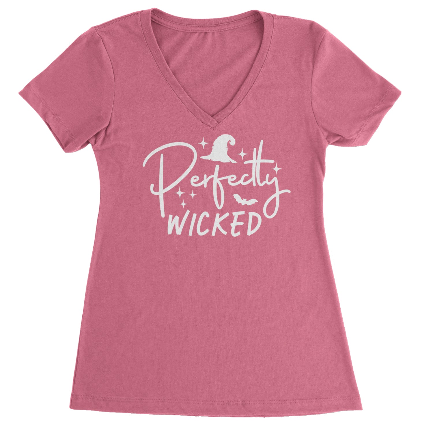 Perfectly Wicked Witchy Halloween Ladies V-Neck T-shirt Hot Pink