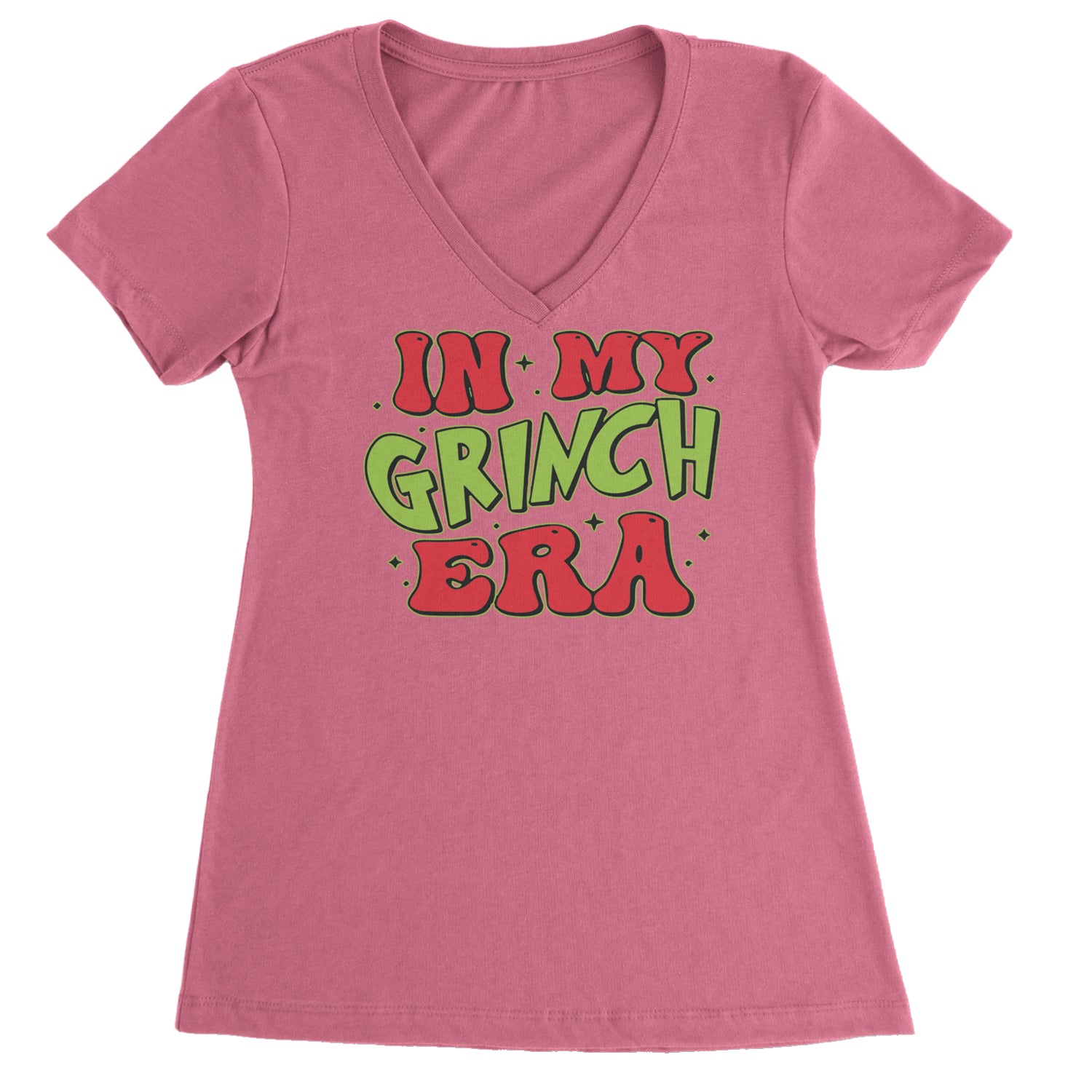 In My Gr-nch Era Jolly Merry Christmas Ladies V-Neck T-shirt Hot Pink