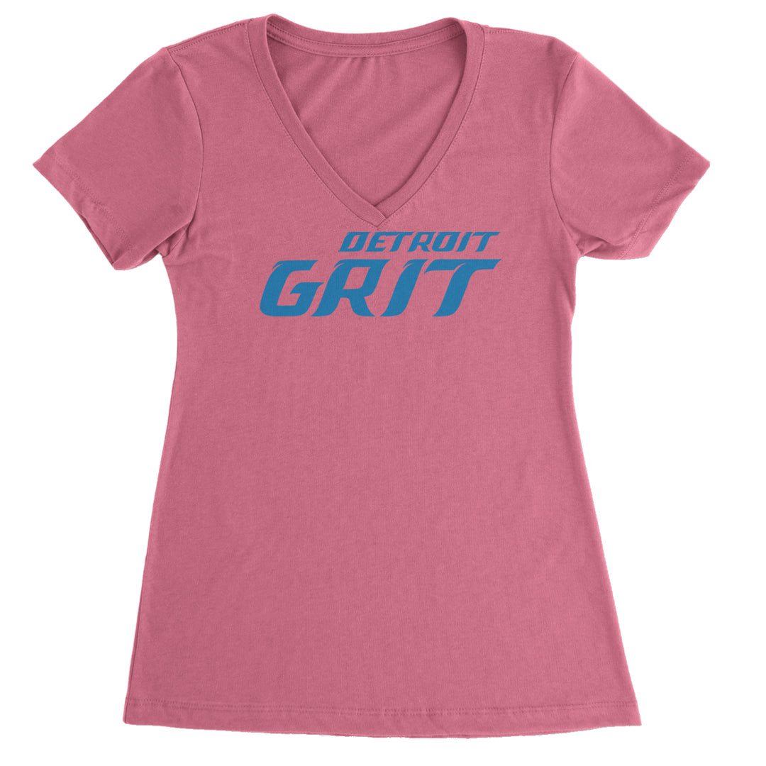 Grit Detroit Football Hard Knocks Ladies V-Neck T-shirt Hot Pink