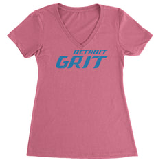 Grit Detroit Football Hard Knocks Ladies V-Neck T-shirt Hot Pink