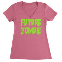 Future Zombie Horror Ladies V-Neck T-shirt Hot Pink