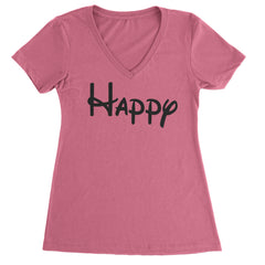 Happy - 7 Dwarfs Costume Ladies V-Neck T-shirt Hot Pink