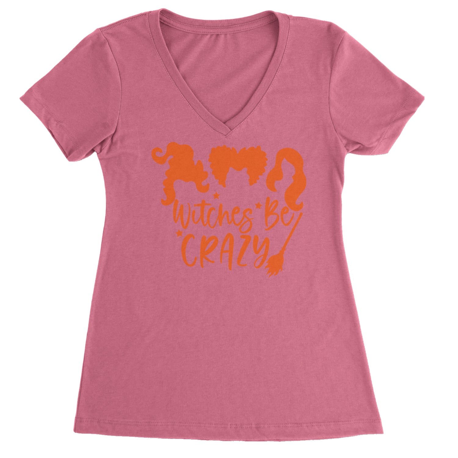 Witches Be Crazy Hocus Pocus Ladies V-Neck T-shirt Hot Pink