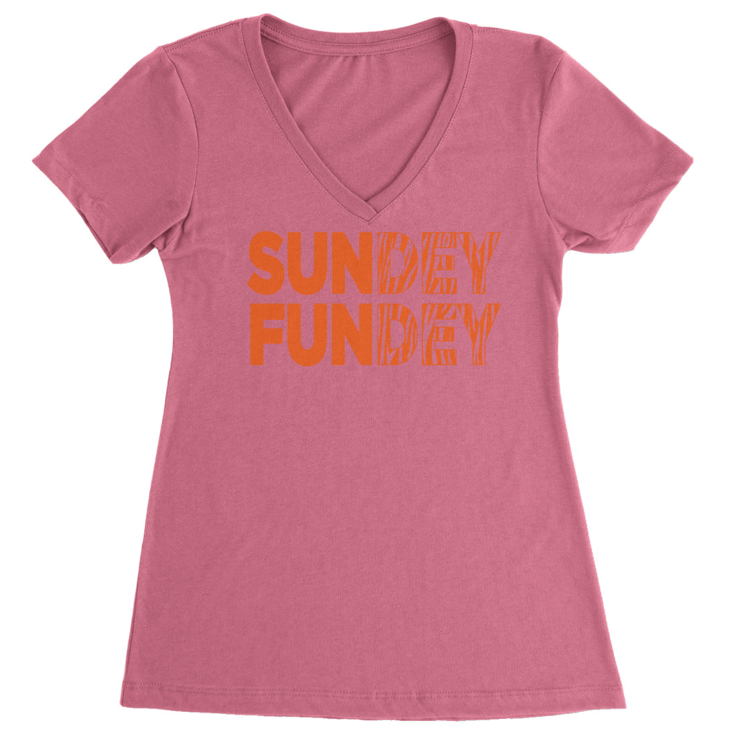 SunDEY FunDEY Sunday FundayLadies V-Neck T-shirt Hot Pink