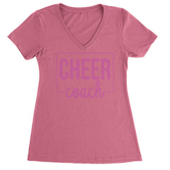 Cheer Coach Cheerleader Ladies V-Neck T-shirt Hot Pink