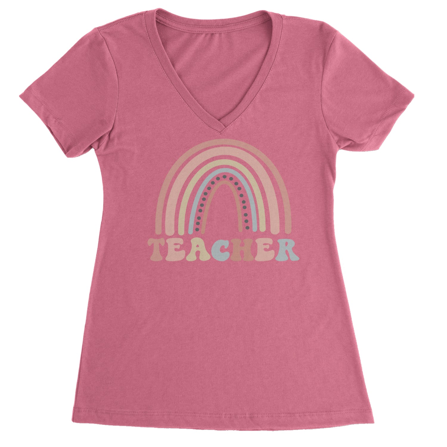 Teacher Pastel Rainbow Ladies V-Neck T-shirt Hot Pink