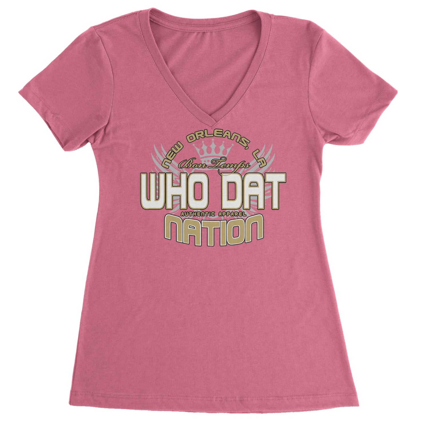 Who Dat Nation New Orleans (Color) Ladies V-Neck T-shirt Hot Pink