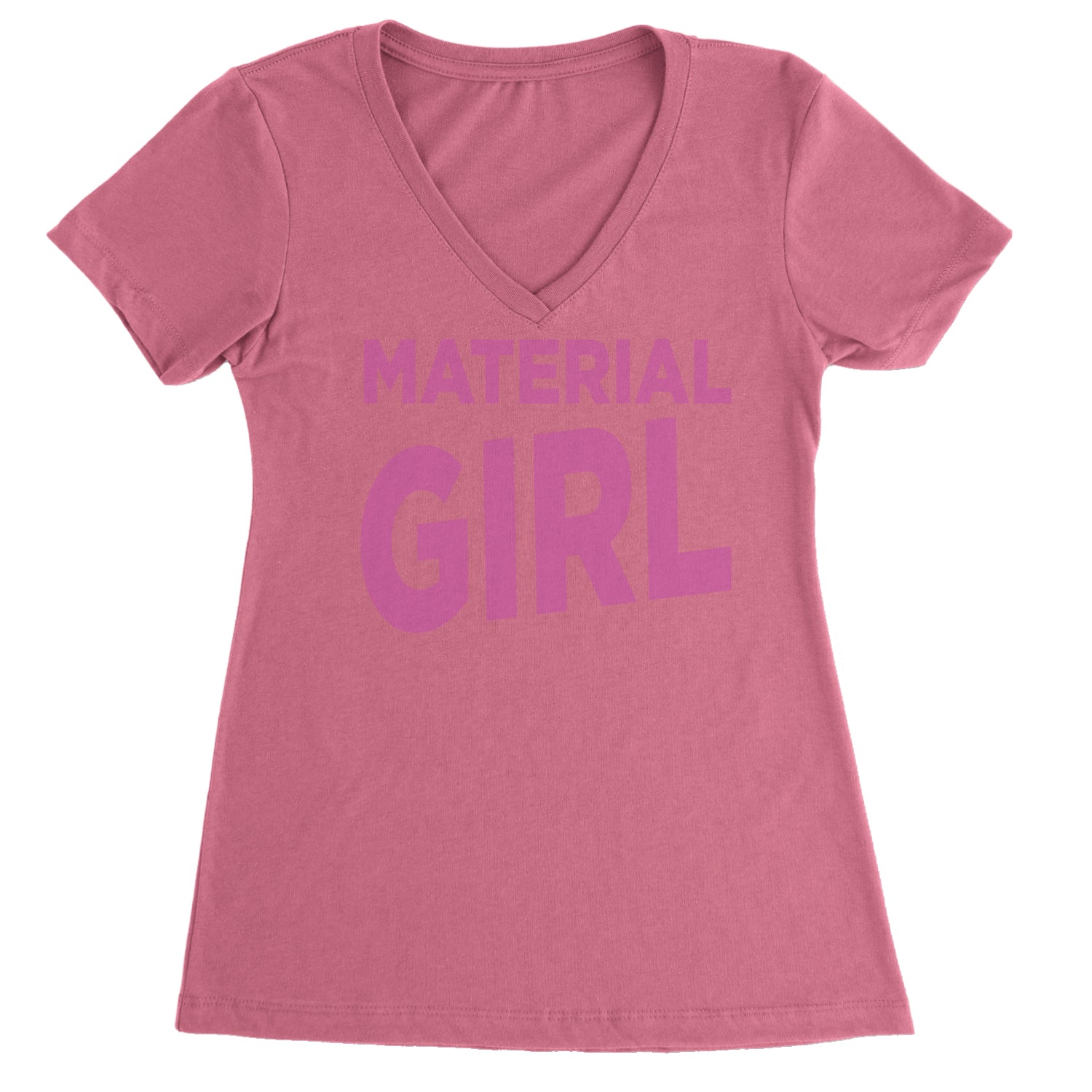 Material Girl 80's Retro Celebration Ladies V-Neck T-shirt Hot Pink