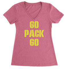 Go Pack Go Green Bay Ladies V-Neck T-shirt Hot Pink