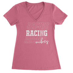 Racing Vibes Ladies V-Neck T-shirt Hot Pink