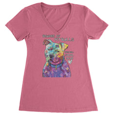 Beware Of Pit Bulls, They Will Steal Your Heart  Ladies V-Neck T-shirt Hot Pink