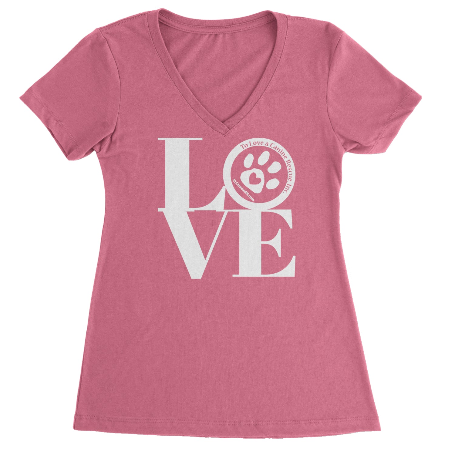 TLC LOVE Dog Rescue Ladies V-Neck T-shirt Hot Pink