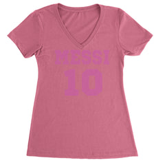 Messi World Soccer Futbol Messiami Ladies V-Neck T-shirt Hot Pink