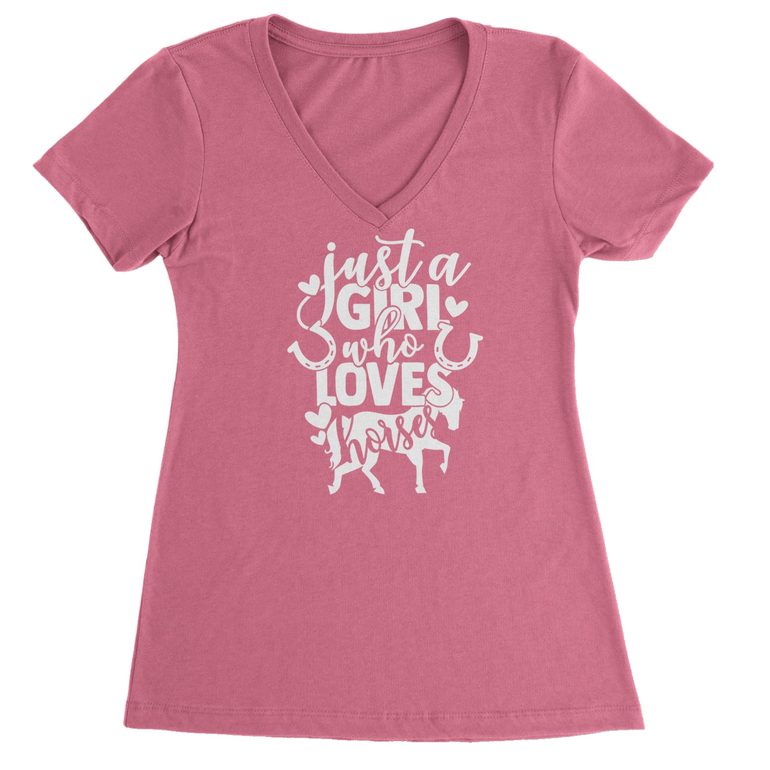 Just A Girl Who Loves Horses Ladies V-Neck T-shirt Hot Pink