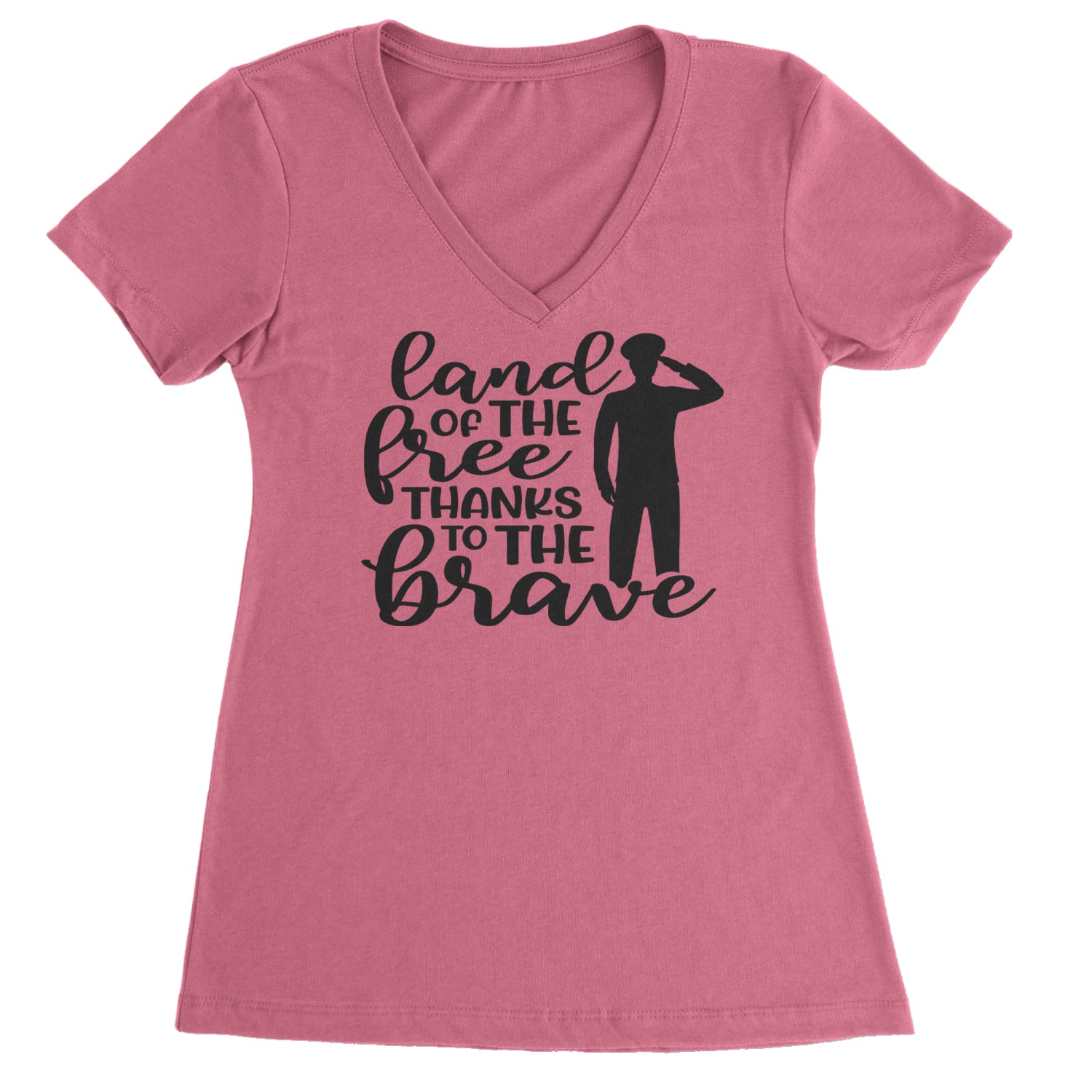 Land Of The Free Thanks To The Brave Veterans Ladies V-Neck T-shirt Hot Pink