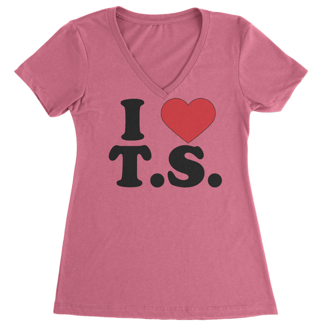 I Heart T.S. Concert Music Lover  Ladies V-Neck T-shirt Hot Pink