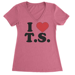 I Heart T.S. Concert Music Lover  Ladies V-Neck T-shirt Hot Pink