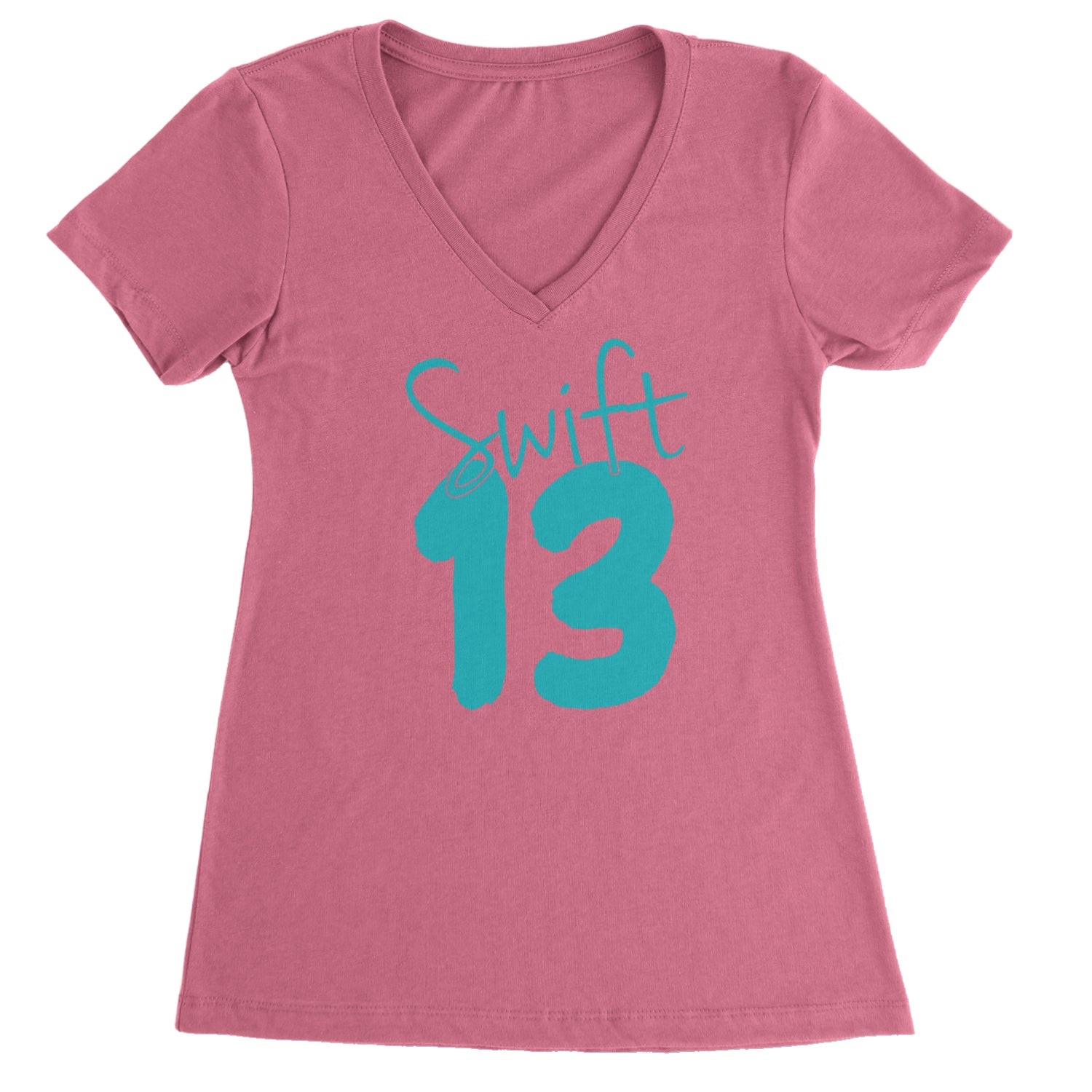 13 Swift 13 Lucky Number Era TTPD Ladies V-Neck T-shirt Hot Pink
