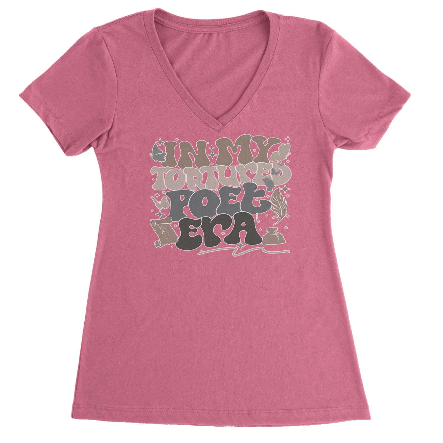 In My Tortured Poet Era TTPD Music Ladies V-Neck T-shirt Hot Pink