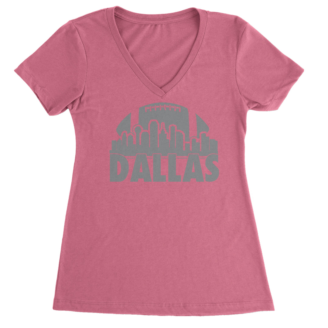 Dallas Texas Skyline Ladies V-Neck T-shirt Hot Pink