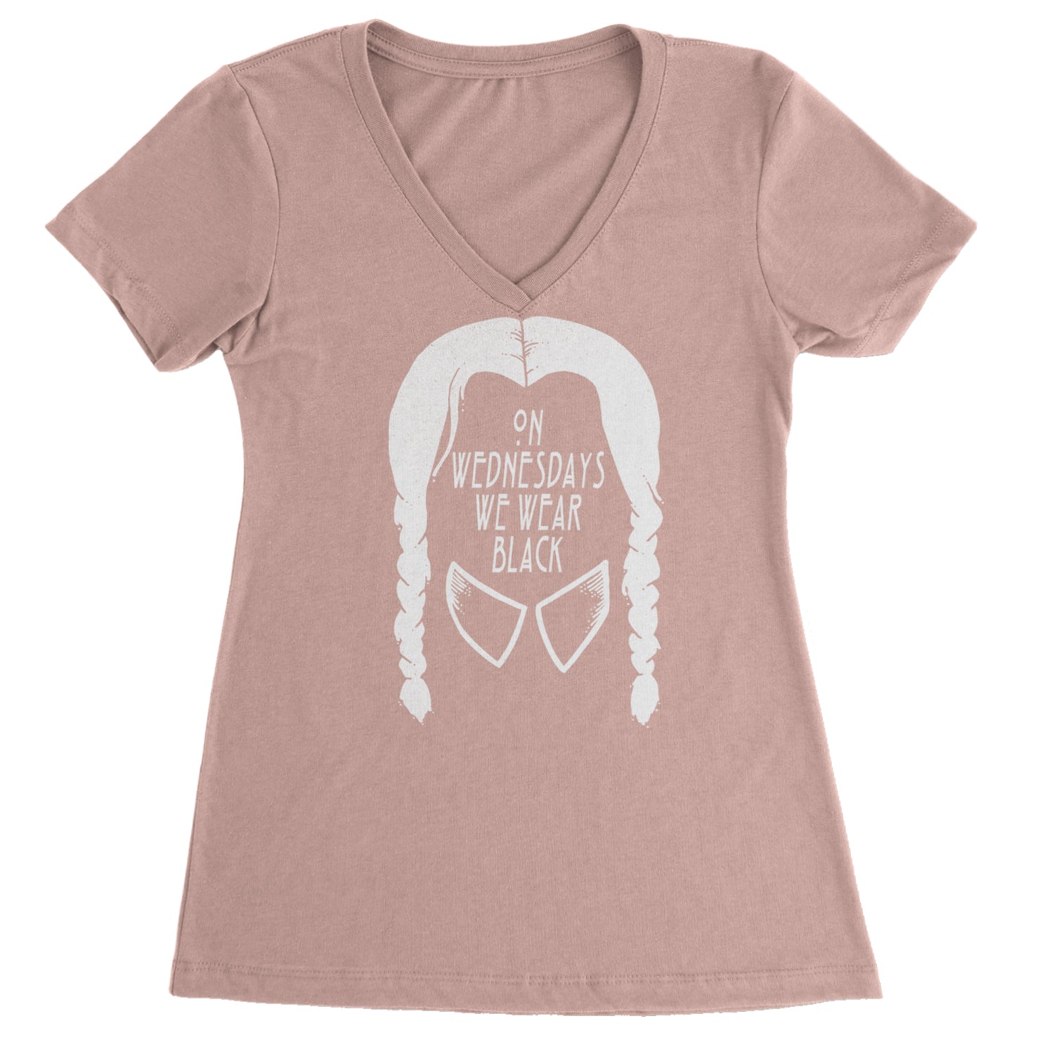 On Wednesdays, We Wear Black Ladies V-Neck T-shirt Light Pink