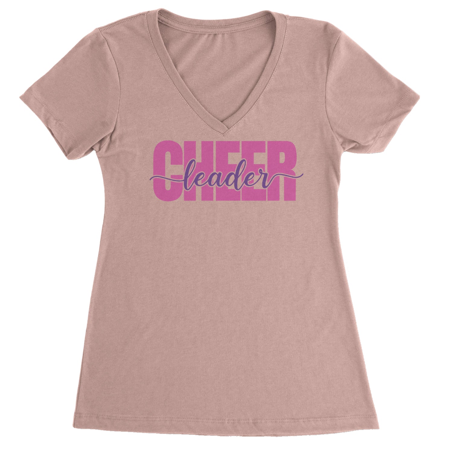 Cheerleader with Scripted Flair Ladies V-Neck T-shirt Light Pink