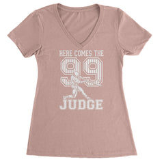 Here Comes The Judge 99 NY Baseball  Ladies V-Neck T-shirt Light Pink